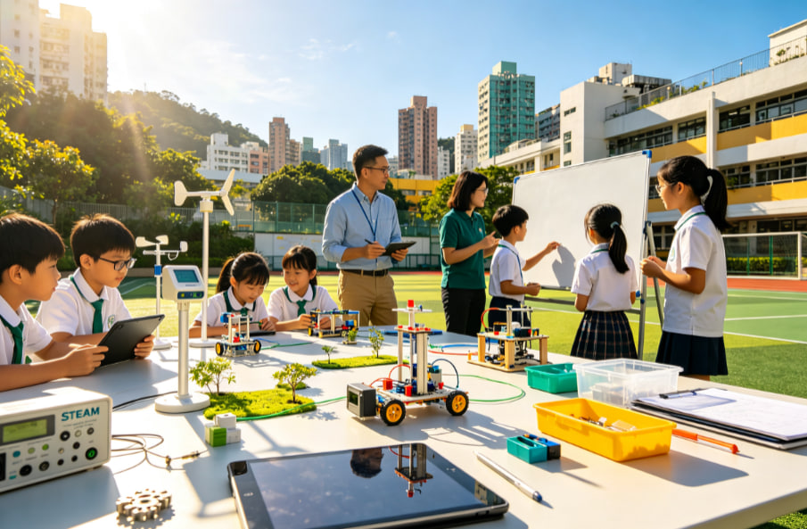 多名學生在校園討論專題研習
